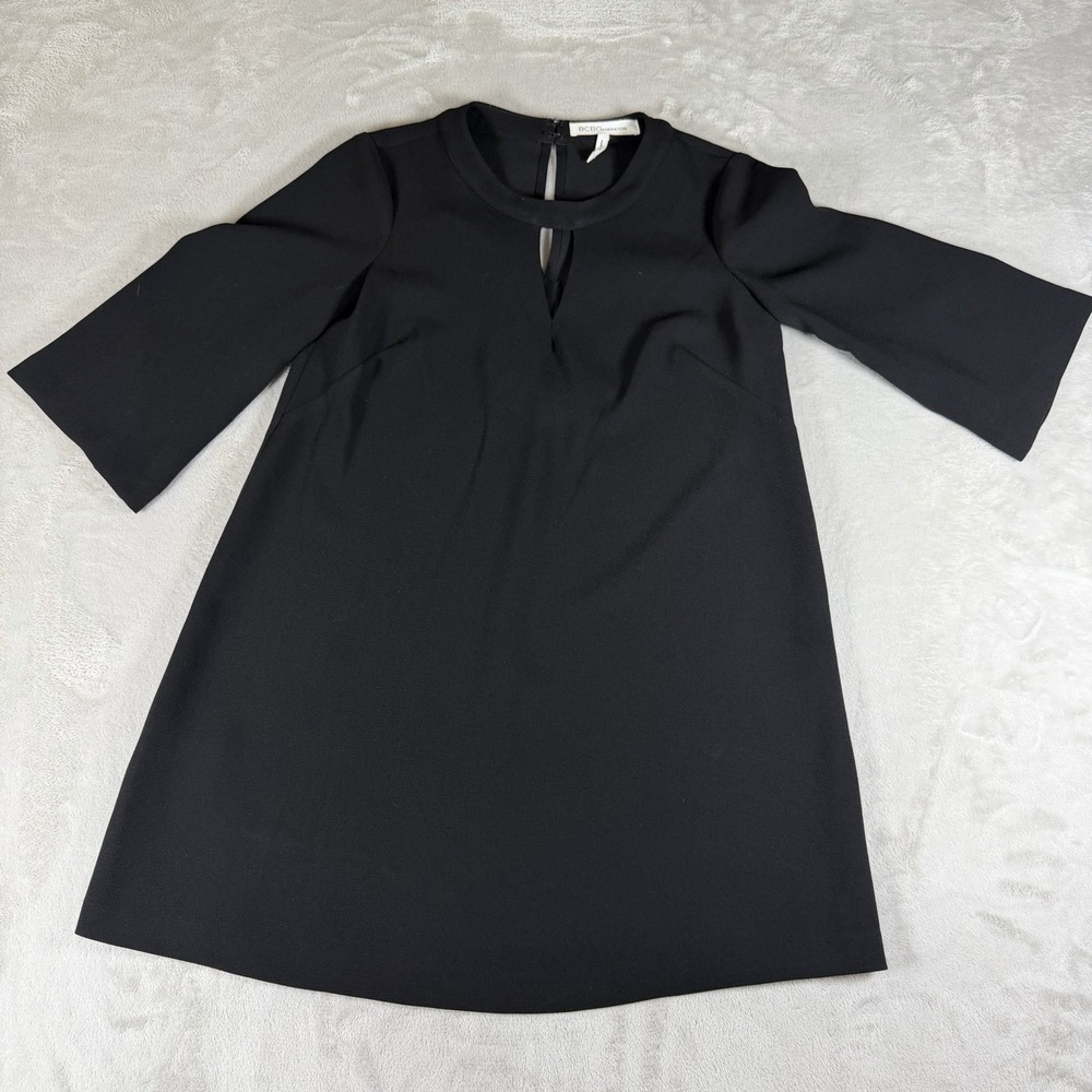 BCBG Generation Black Shift Dress Women's XXS Bell Sleeve Keyhole Career Party